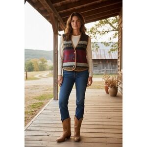 Woolrich Navajo Wool Vest Small Red Multicolor Vintage Made in USA Boho Country